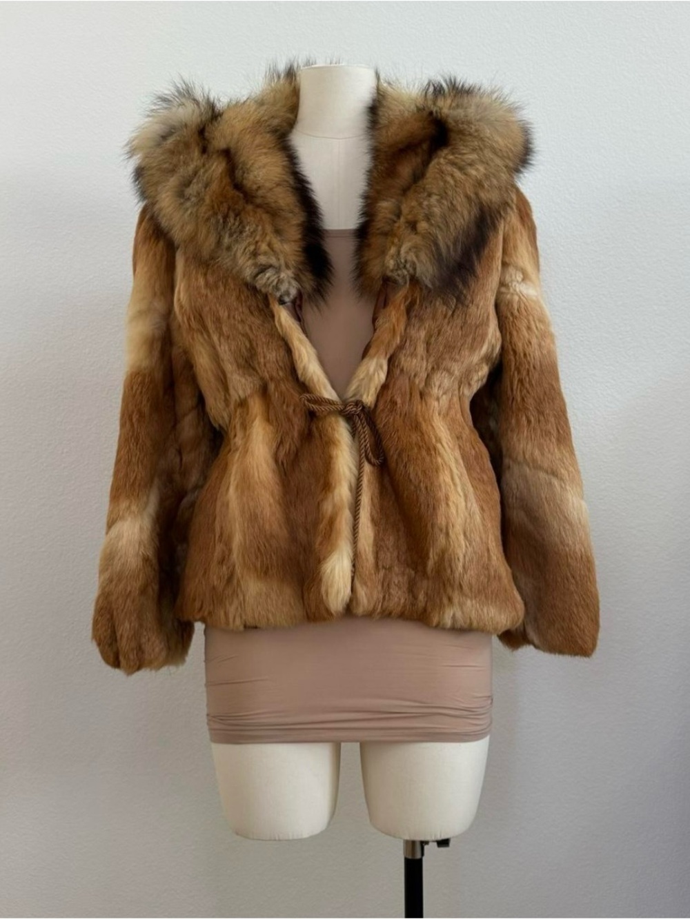 jacques aran rabbit fur coat with fox fur collar trim